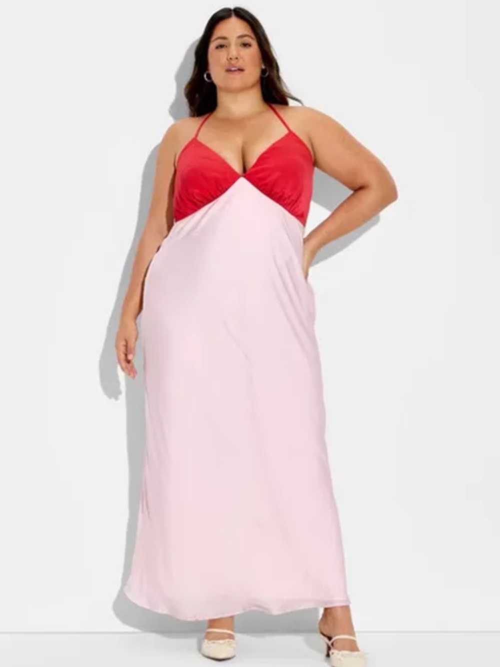 Wild Fable Colorblock Red & Light Pink Slip Maxi Dress XXL‎